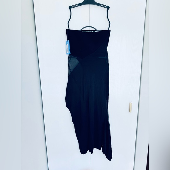 Mugler Illusion Asymmetrical cut out Panel Strapless mesh mixed media dress M - Picture 6 of 17